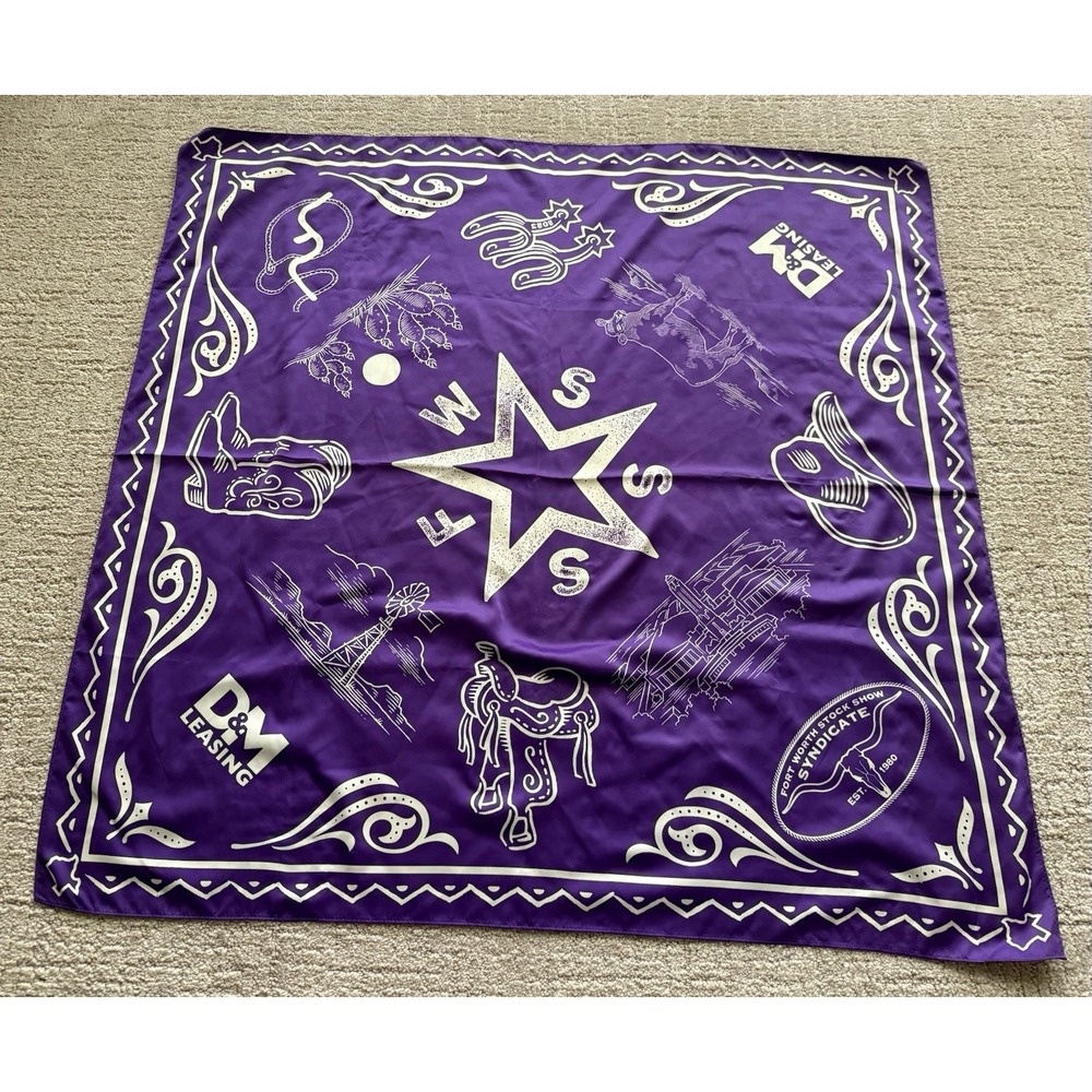 Fort Worth Stock Show Syndicate Silk Scarf Rodeo Western Texas Theme TCU 35"
